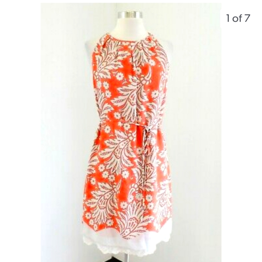 Ann Taylor LOFT Romantic Orange‎ Paisley Summer Mini Dress Size 2
